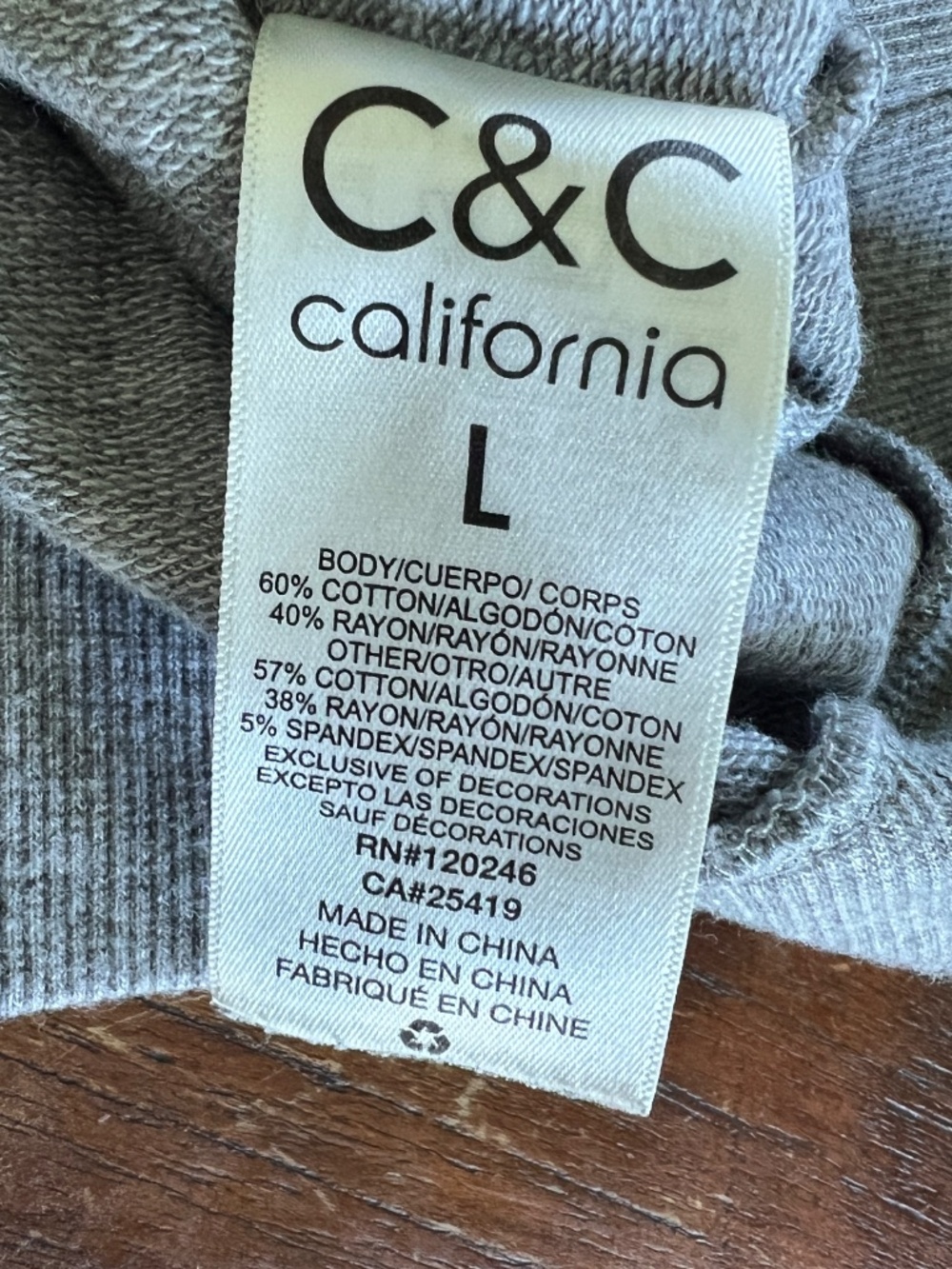 C&C California Gray Raglan Embroidered Sun Sweatshirt L - Picture 4 of 8